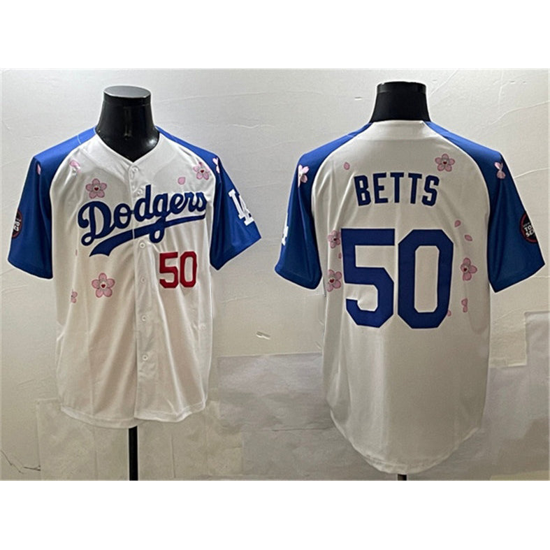 seanshop Los Angeles Dodgers #50 Mookie Betts White Royal  2025 Tokyo Series Limited Stitched Jersey