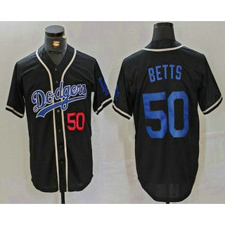 seanshop Los Angeles Dodgers #50 Mookie Betts Number Black  Cool Base With Patch Stitched Jersey 2