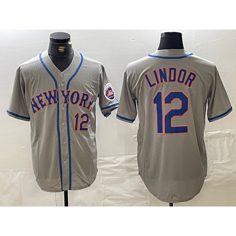 seanshop  New York Mets #12 Francisco Lindor Number Grey  Stitched Cool Base Jersey