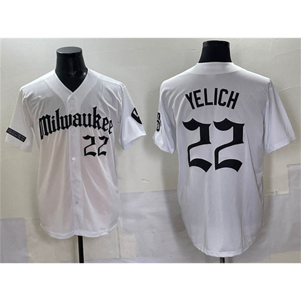 seanshop    Milwaukee Brewers #22 Christian Yelich White  'Gothic 414 Shadows Edition' Vapor Premier Limited Stitched Jersey