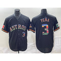 seanshop Houston Astros #3 Jeremy Pena Number Black  Rainbow World Serise Champions Patch Cool Base Stitched Jersey