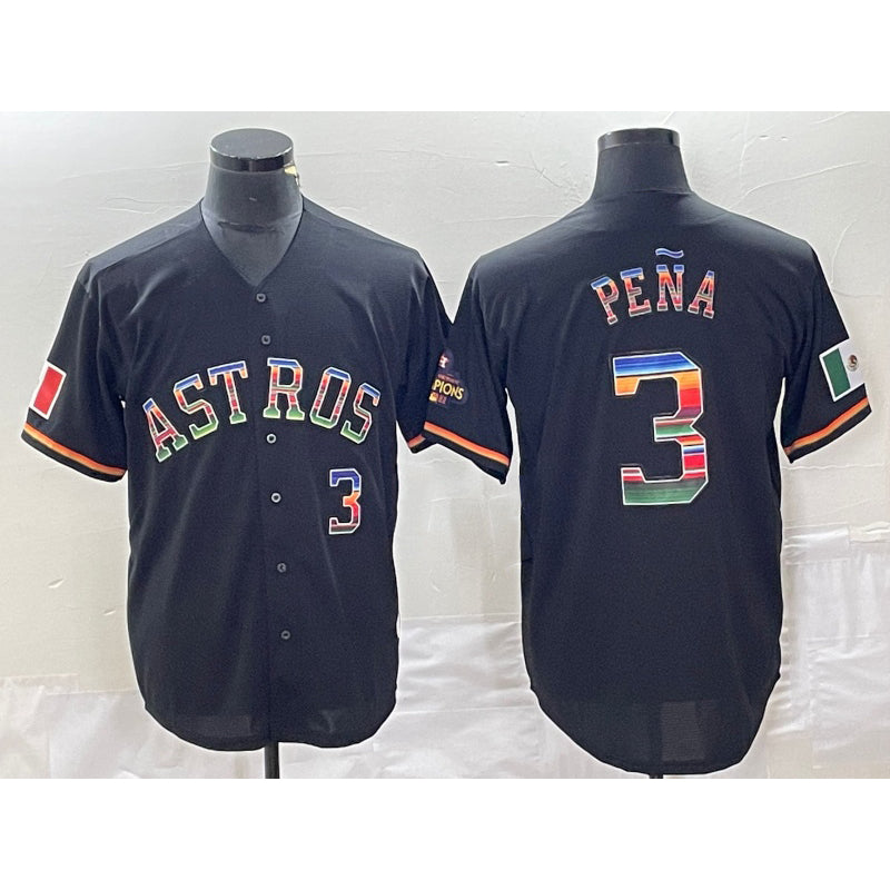 seanshop Houston Astros #3 Jeremy Pena Number Black  Rainbow World Serise Champions Patch Cool Base Stitched Jersey
