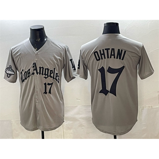 seanshop Los Angeles Dodgers #17 Shohei Ohtani Grey  LA Gothic Style With 2025 World Series Champions Patch Limited Stitched Jersey