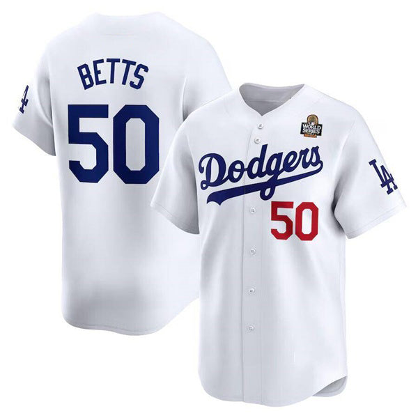 seanshop Los Angeles Dodgers #50 Mookie Betts White  2024 World Series Home Limited Cool Base Stitched Jersey