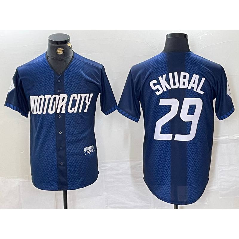 seanshop Detroit Tigers #29 Tarik Skubal 2024 Navy  City Connect Cool Base Limited Stitched Jersey