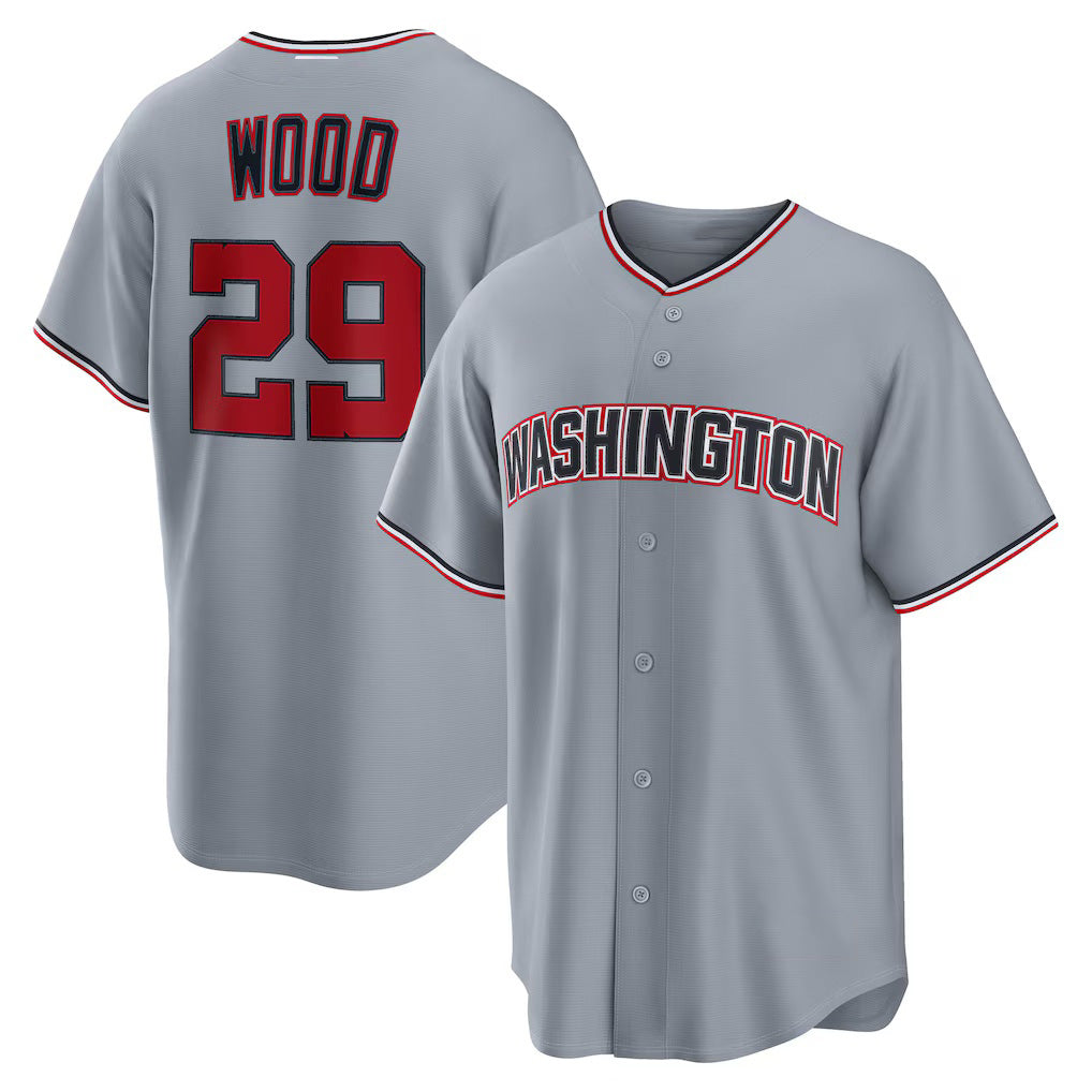 seanshop   Washington Nationals #29 James Wood Gray  Road Replica Jersey