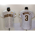 seanshop  San Diego Padres #3 Jackson Merrill White  With PS Patch Stitched Flex Base Jersey 2