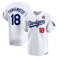 seanshop Los Angeles Dodgers #18 Yoshinobu Yamamoto White  2024 World Series Home Limited Stitched Jersey