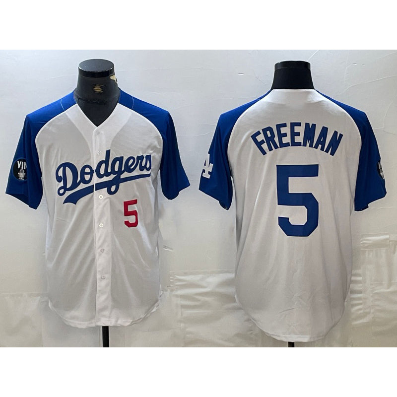 seanshop Los Angeles Dodgers #5 Freddie Freeman Number White Blue  Fashion Stitched Cool Base Limited Jerseys