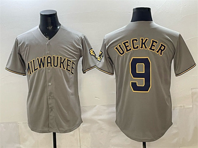 seanshop    Milwaukee Brewers #9 Bob Uecker Grey  Home Limited Stitched Jersey