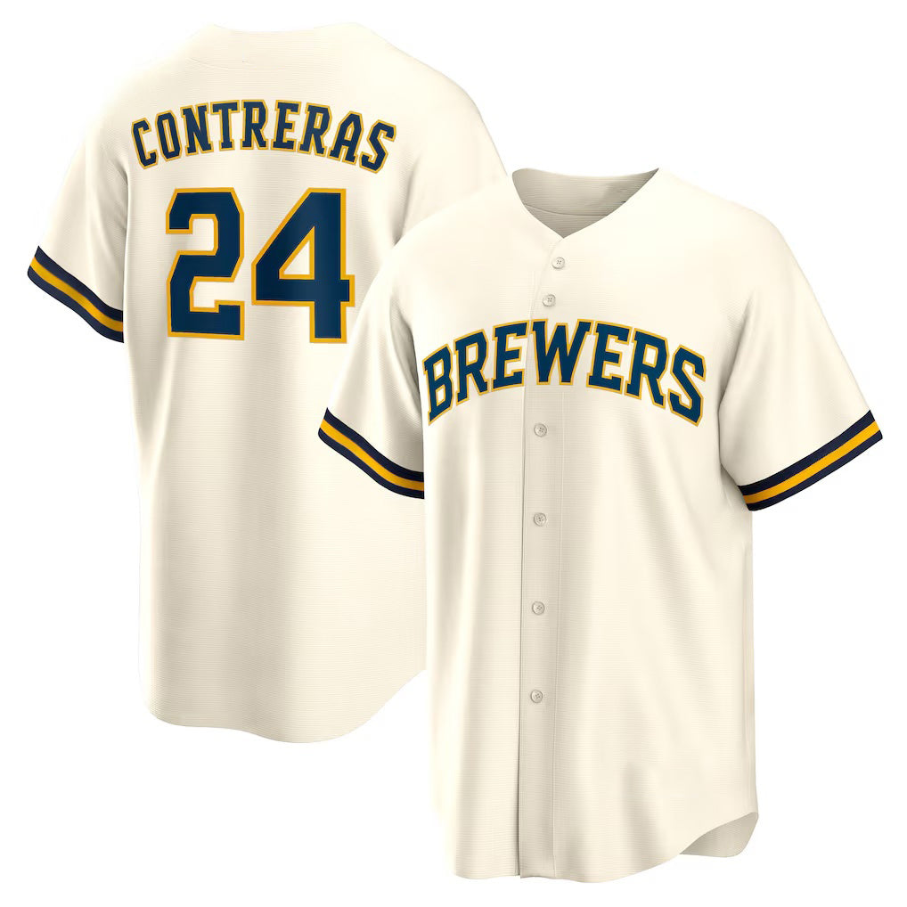 seanshop    Milwaukee Brewers #24 William Contreras Cream  Home Replica Jersey