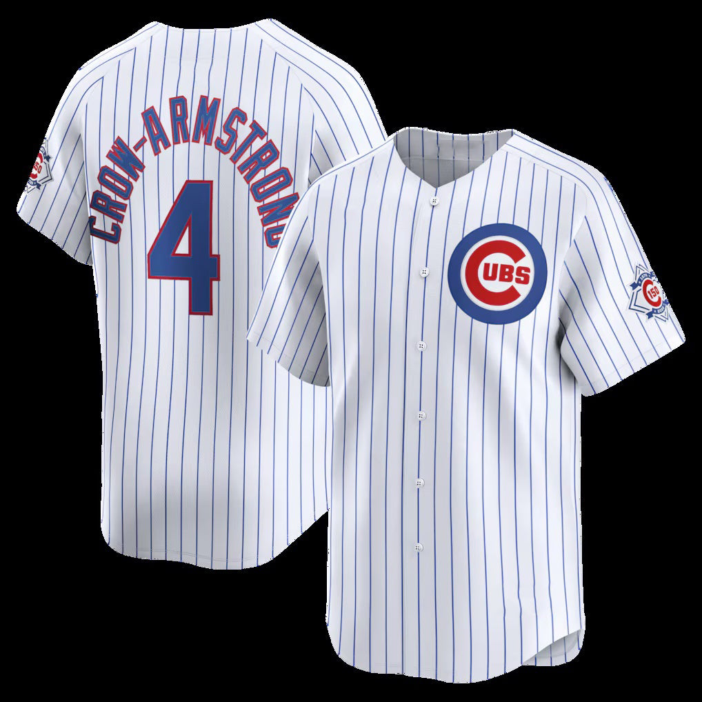 seanshop  Chicago Cubs #4 Pete Crow-Armstrong White  150th Anniversary Limited Jersey