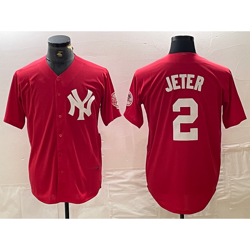 seanshop  New York Yankees #2 Derek Jeter Red  Fashion Cool Base Jersey