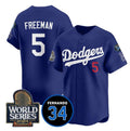 seanshop Los Angeles Dodgers #5 Freddie Freeman Royal  2024 World Series With Fernando Memorial Patch Limited Stitched Jersey