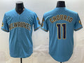 seanshop    Milwaukee Brewers #11 Jackson Chourio Blue  With Home & Bob Uecker Patch Stitched Jersey