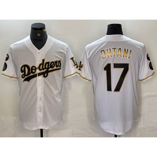 seanshop Los Angeles Dodgers #17 Shohei Ohtani White Gold  Fashion Stitched Cool Base Limited Jerseys