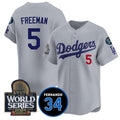 seanshop Los Angeles Dodgers #5 Freddie Freeman Grey  2024 World Series With Fernando Memorial Patch Limited Stitched Jersey