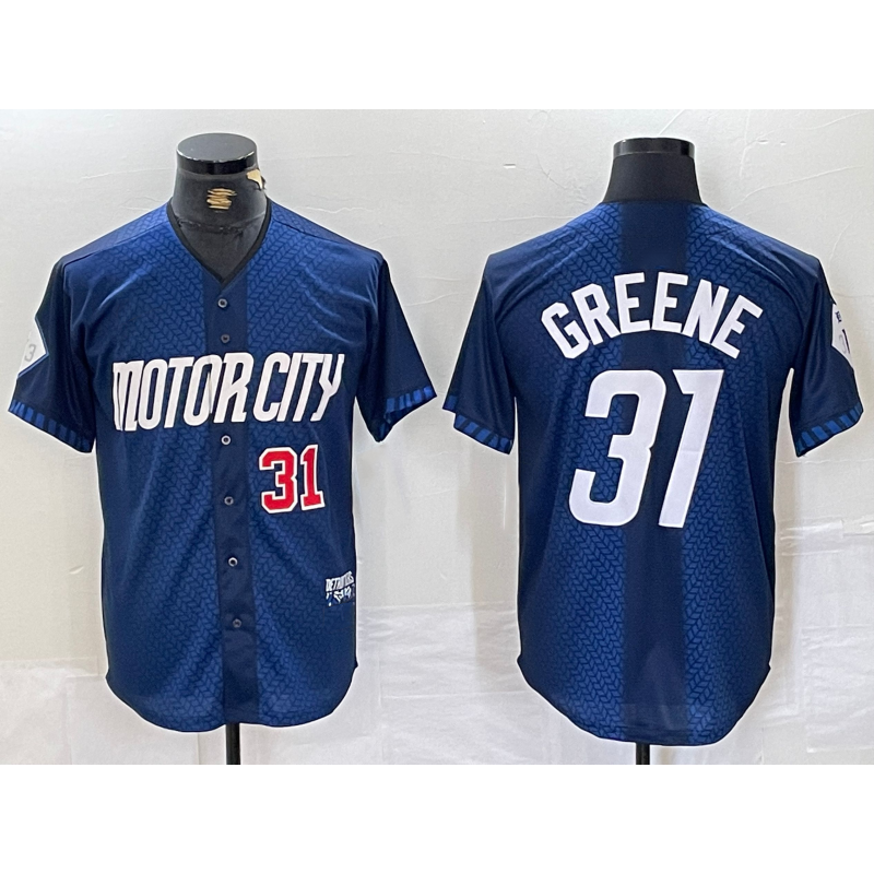 seanshop Detroit Tigers #31 Riley Greene Number 2024 Navy  City Connect Cool Base Limited Stitched Jersey