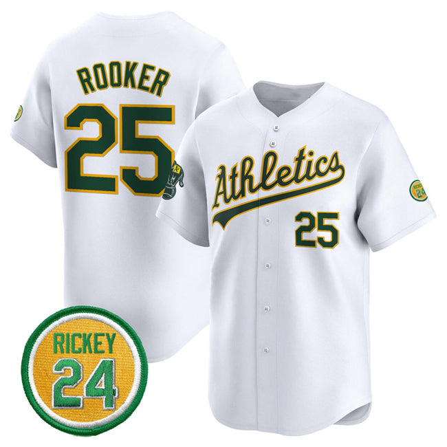 seanshop  Oakland Athletics  #25 Brent Rooker White  2024 Home Limited With Rickey Henderson Patch Stitched Jersey