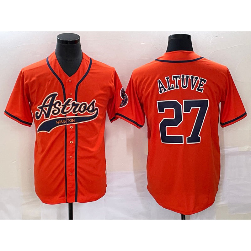 seanshop Houston Astros #27 Jose Altuve Orange  With Patch Cool Base Stitched Jersey