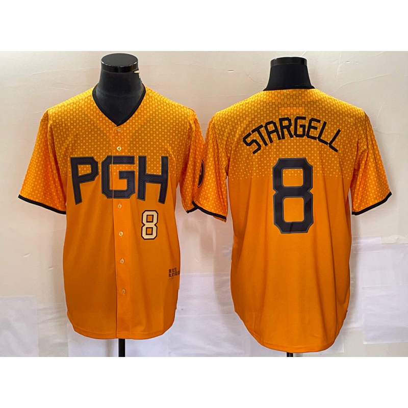 seanshop  Pittsburgh Pirates #8 Willie Stargell Number Gold  2023 City Connect Stitched Jersey