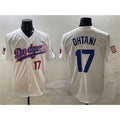seanshop Los Angeles Dodgers #17 Shohei Ohtani White  With American Flag Patch Limited Stitched Jersey