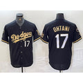 seanshop Los Angeles Dodgers #17 Shohei Ohtani Number Black Gold  Fashion Stitched Cool Base Limited Jersey