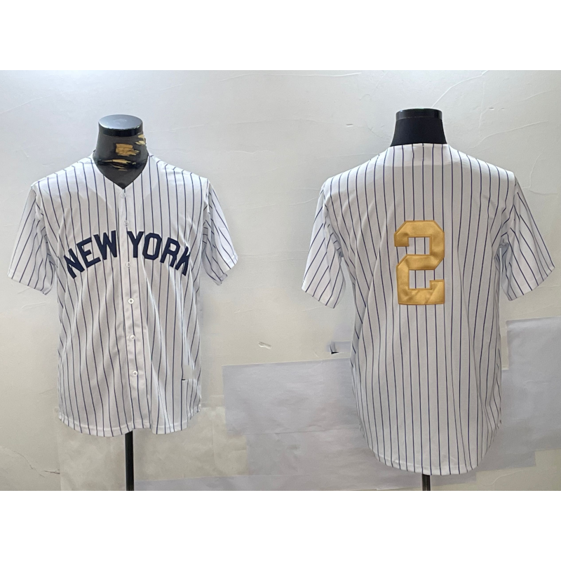 seanshop  New York Yankees #2 Derek Jeter White  Pinstripe Without Name Fashion Cool Base Jersey 2