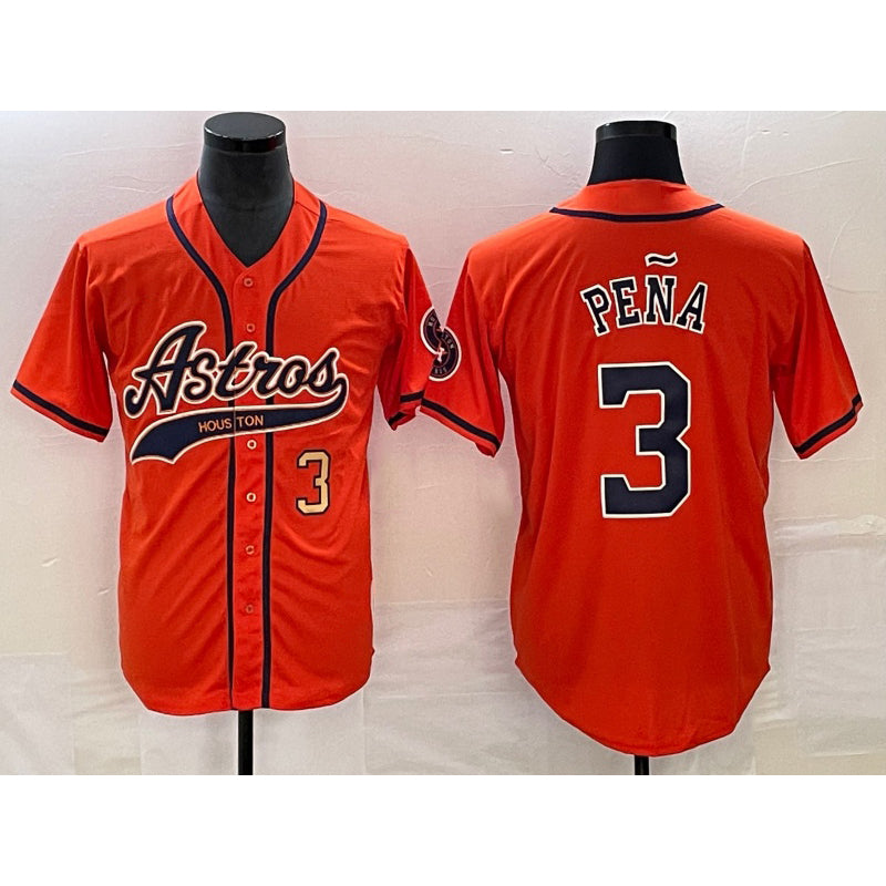 seanshop Houston Astros #3 Jeremy Pena Number Orange  With Patch Cool Base Stitched Jersey