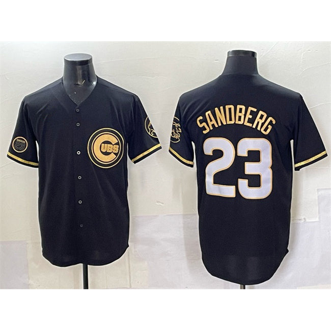 seanshop  Chicago Cubs #23 Ryne Sandberg Black  Gold 'Ryne Sandberg Tribute' Vapor Limited V2 Stitched Jersey