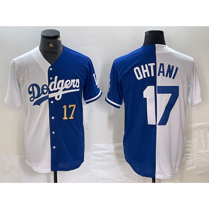 seanshop Los Angeles Dodgers #17 Shohei Ohtani Number White Blue  Two Tone Stitched Jerseys