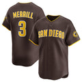 seanshop  San Diego Padres #3 Jackson Merrill Brown  2024 Away Limited Stitched Jersey