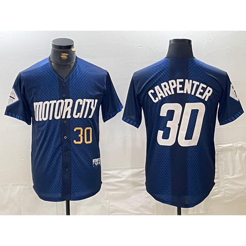 seanshop Detroit Tigers #30 Kerry Carpenter Number 2024 Navy  City Connect Cool Base Limited Stitched Jersey 2