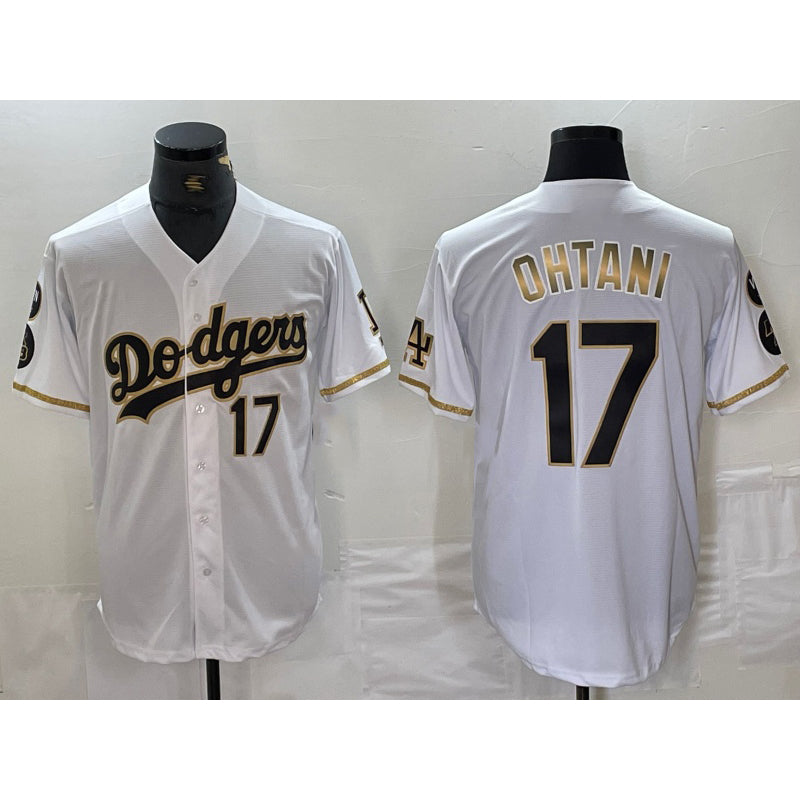 seanshop Los Angeles Dodgers #17 Shohei Ohtani Number White Gold  Fashion Stitched Cool Base Limited Jersey