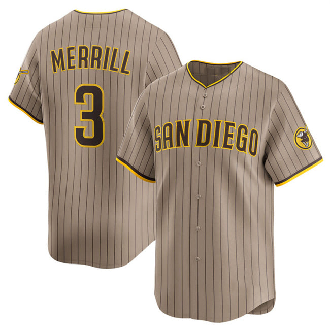 seanshop  San Diego Padres #3 Jackson Merrill Tan  2024 Alternate Limited Stitched Jersey