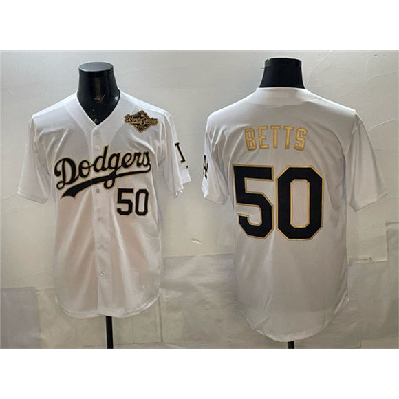 seanshop Los Angeles Dodgers #50 Mookie Betts White Gold  2025 World Series Patch Limited Stitched Jersey