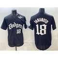 seanshop Los Angeles Dodgers #18 Yoshinobu Yamamoto Black  2025 LA Gothic Style With 2025 World Series Patch Vapor Premier Limited Stitched Jersey