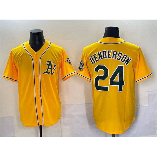 seanshop  Oakland Athletics  #24 Rickey Henderson Yellow  With Patch Stitched Baseball Jersey