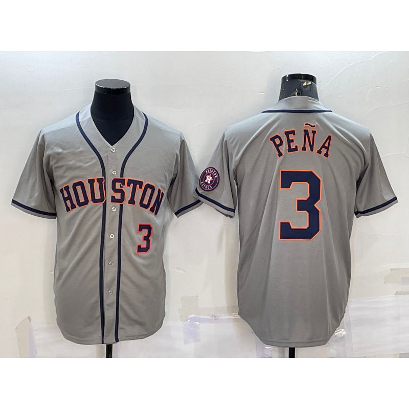 seanshop Houston Astros #3 Jeremy Pena Number Grey  With Patch Stitched Cool Base Jersey