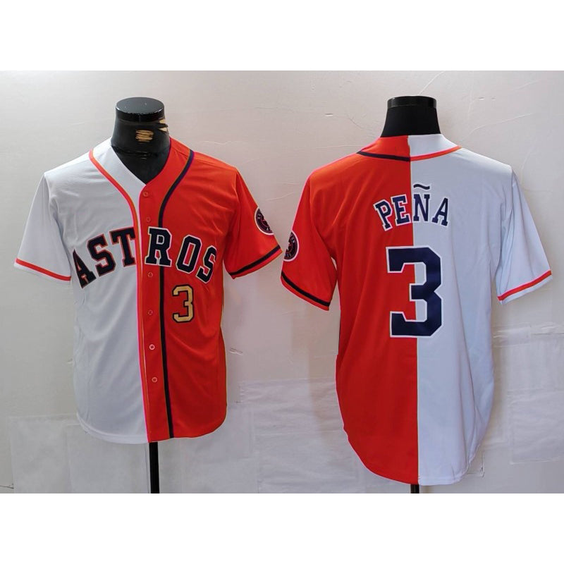 seanshop Houston Astros #3 Jeremy Pena Number White Orange  Split Stitched Jersey