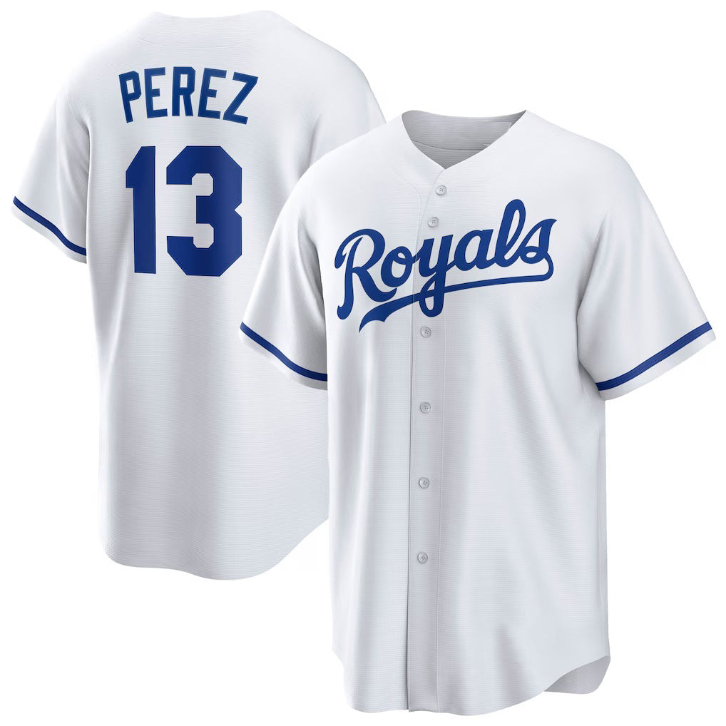 seanshop  Kansas City Royals #13 Salvador Perez White  Home Replica Player Jersey