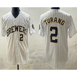 seanshop    Milwaukee Brewers #2 Brice Turang White  Limited Jersey