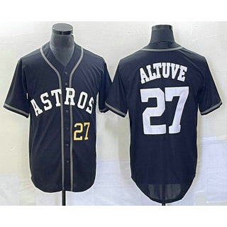 seanshop Houston Astros #27 Jose Altuve Number Black  Cool Base Stitched Jersey