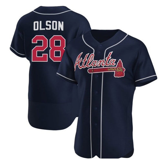 seanshop Atlanta Braves #28 Matt Olson Navy  Flex Base Stitched Jersey