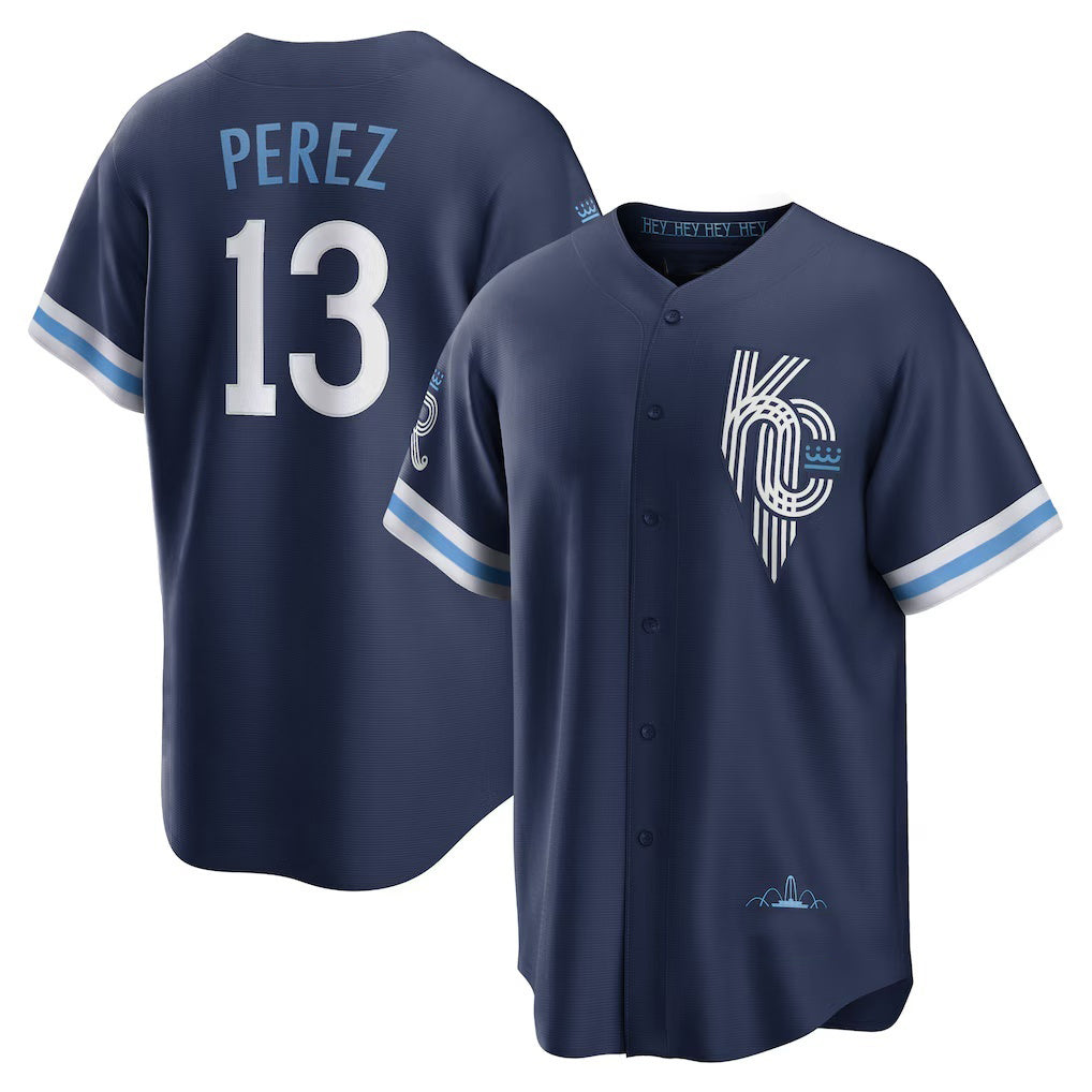 seanshop  Kansas City Royals #13 Salvador Perez Navy  City Connect Replica Player Jersey