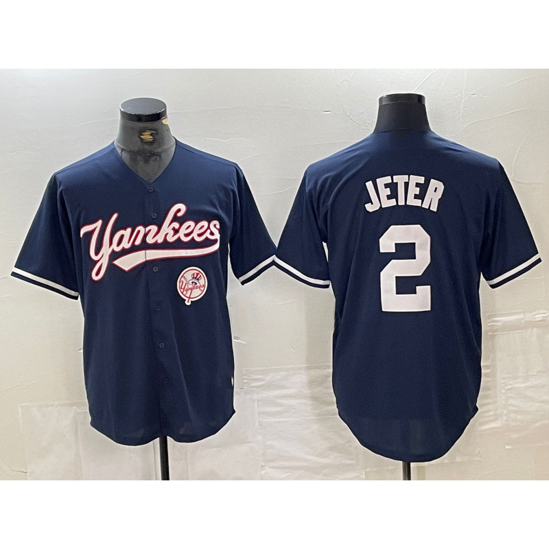 seanshop  New York Yankees #2 Derek Jeter Navy  With Patch Cool Base Stitched Jersey