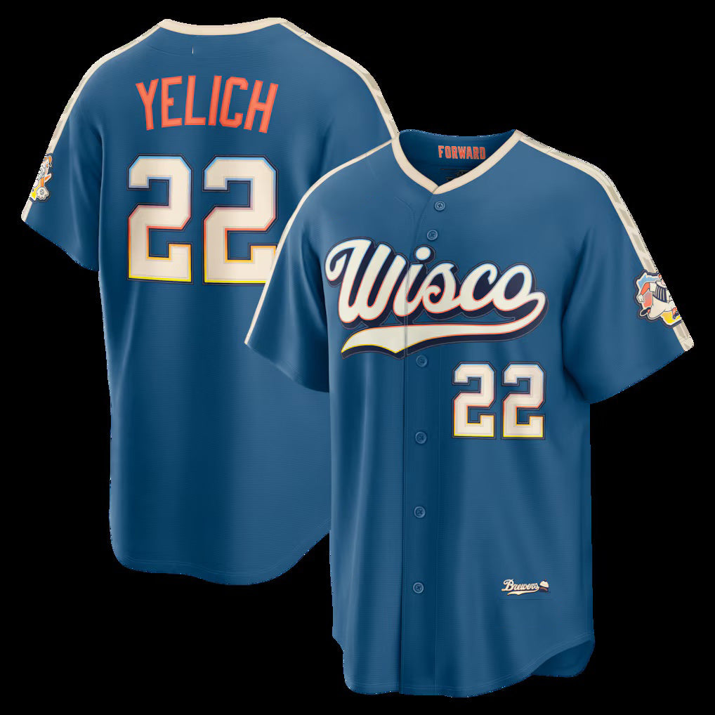 seanshop    Milwaukee Brewers #22 Christian Yelich Mineral Blue  2026 City Connect Stadium Jersey