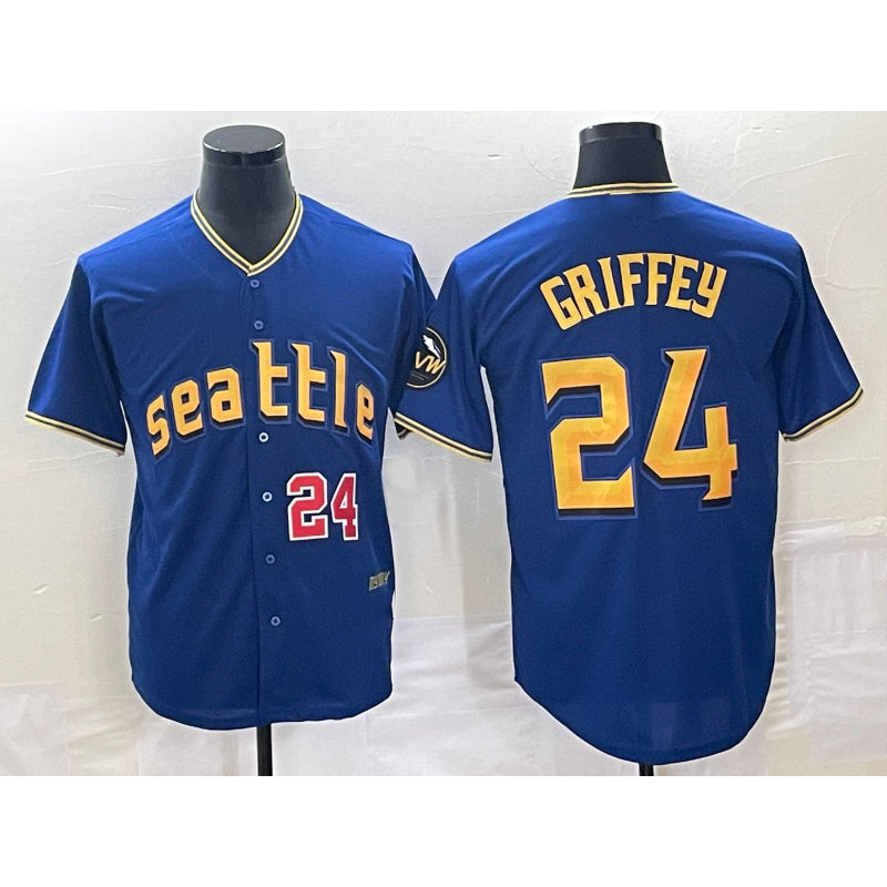 seanshop  Seattle Mariners #24 Ken Griffey Number Blue  2023 City Connect Cool Base Stitched Jersey 1