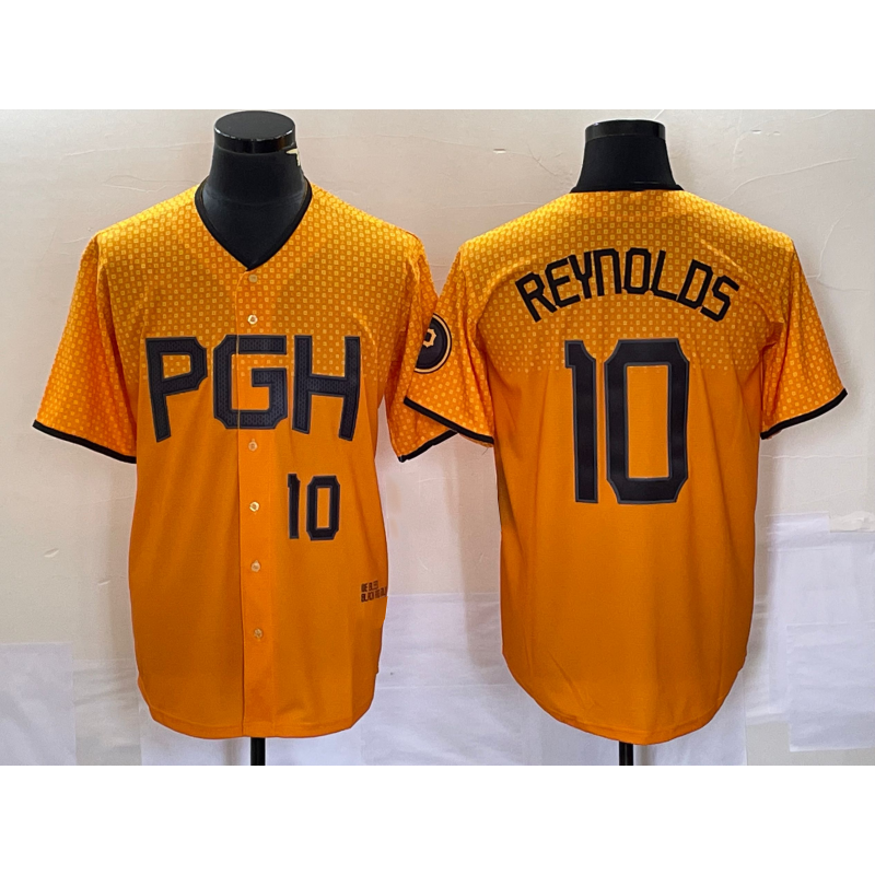 seanshop  Pittsburgh Pirates #10 Bryan Reynolds Number Gold  2023 City Connect Stitched Jersey 2