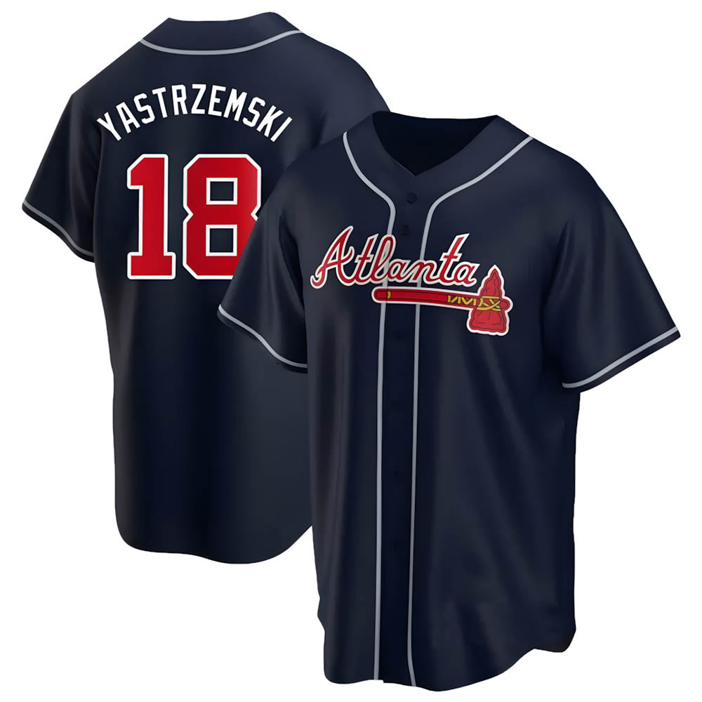 Seanshop A.Braves #18 Mike Yastrzemski player Navy Replica Alternate Stitched Jerseys